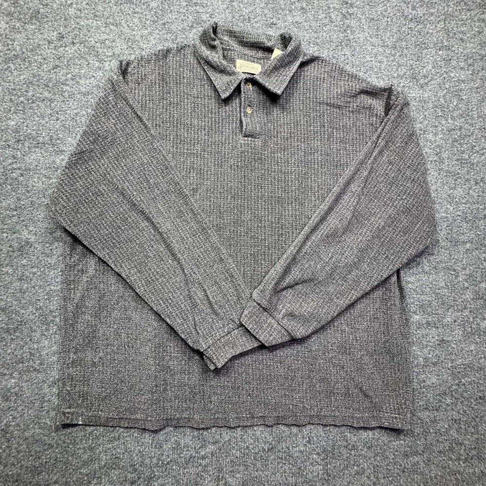 St Johns Bay Polo Shirt Mens XXL Gray Long Sleeve Casual Collared Top Blend‎